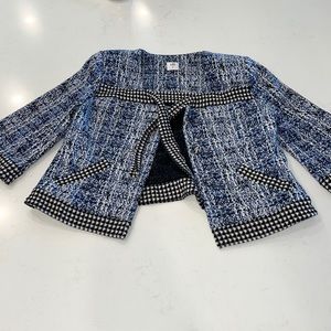 Cabi Reina Cropped Blazer Jacket Blue Black White